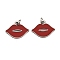304 Stainless Steel Pendants, with Enamel and Jump Ring, Lip Charm, Stainless Steel Color, 13.5x18.5x1mm, Hole: 3mm