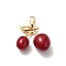 Brass Resin Pendants, Cherry Charms, Golden, 21.5x23.5x11.5mm, Hole: 3.5x7mm