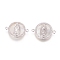 Brass Micro Pave Cubic Zirconia Links connectors, with Shell, Flat Round with Virgin Mary, Clear, Platinum, 15x21x2.5mm, Hole: 1.2mm