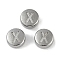 Anti-Tarnish 304 Stainless Steel Beads, Flat Round with Letter, Stainless Steel Color, Letter X, 7x3.8mm, Hole: 1.8mm