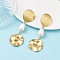 Natural Cultured Freshwater Pearl Flat Round Dangle Stud Earrings, with 201 Stainless Steel Pendants, Golden, 65x22mm