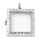 Glass Interface, 304 Stainless Steel Locket Pendants, with 201 Stainless Steel Pendant Bails and Rhinestone, Square, Platinum, 31x27x6mm, Hole: 4mm