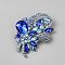 Flower Alloy Rhinestone Lapel Pins for Backpack Clothes, Sapphire, 82x69mm