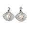 Brass Micro Pave Cubic Zirconia Pendants, with Shell, Eye Charms, Platinum, 14x14x6mm, Hole: 5mm