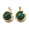 Synthetic Malachite Pendants, with Brass Findings, Flat Round Charms, Real 18K Gold Plated, 19x16.5x7mm, Hole: 4.5x3mm