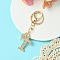 Golden Alloy Rhinestone Keychain, with Alloy Clasp and Iron Rings, Letter T, 10cm, Pendant: 43mm