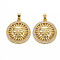 Brass Micro Pave Cubic Zirconia Pendants, Nickel Free, Flat Round with Sun, Real 16K Gold Plated, 23.5x21x4mm, Hole: 2.5x5mm