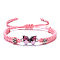 Alloy Link Bracelets, Polyester Cord Braided Bracelets for Women, Butterfly, Pearl Pink, 6-1/4~11-3/4 inch(16~30cm)