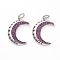 Brass Micro Pave Medium Violet Red Cubic Zirconia Pendants, with Jump Rings, Moon with Star, Platinum, 19x13x3mm, Hole: 3mm