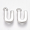 Brass Charms, Letter, Nickel Free, Real Platinum Plated, Letter.U, 8.5x5.5x1.5mm, Hole: 0.8mm