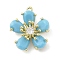 Brass Turquoise Pendants, Cadmium Free & Nickel Free & Lead Free, Flower, Real 18K Gold Plated, Light Sky Blue, 16x13.5x5mm, Hole: 1.4mm
