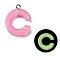 Luminous Resin Pendants, Glow in the Dark, with Platinum Plated Loop, Letter, Letter C, 23.5x18.5x6mm, Hole: 1.8mm