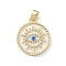 Brass Micro Pave Clear Cubic Zirconia Pendants, with Enamel, Flat Round with Evil Eye Charm, Real 18K Gold Plated, WhiteSmoke, 23x20x3mm, Hole: 5.5x3mm