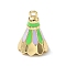 Brass Enamel Pendants, Badminton Charms, Rack Plating, Cadmium Free & Lead Free, Real 18K Gold Plated, Lime, 15x10.5mm, Hole: 1.2mm