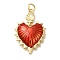 Rack Plating Brass Enamel Pendants, with Jump Ring, Cadmium Free & Lead Free, Long-Lasting Plated, Sacred Heart, Real 18K Gold Plated, Red, 28.5x19x3.5mm, Hole: 3mm