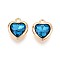 Alloy Rhinestone Charms, Heart, Golden, Blue Zircon, 13.5x12x5mm, Hole: 1.6mm