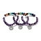 Natural Amethyst Round Beaded Chakra Stretch Bracelets, Brass Micro Pave Cubic Zirconia Tree Charm Bracelets for Women, Inner Diameter: 2-1/4 inch(5.6cm)