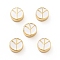 Flat Round with Peace Sign Brass Enamel Beads, Real 18K Gold Plated, Cadmium Free & Nickel Free & Lead Free, White, 10x4.5mm, Hole: 1.8mm
