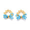 304 Stainless Steel Pendants, Clover & Bowknot, with Glass Seed Beads, Real 18K Gold Plated, Ion Plating(IP), Deep Sky Blue, 27~29x26~29x6.5~8mm, Hole: 1.8mm