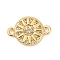 Brass Micro Pave Clear Cubic Zirconia Sun Connector Charms, Flat Round Links, Real 18K Gold Plated, 13x9x2mm, Hole: 1.2mm