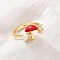 Brass Micro Pave Cubic Zirconia Open Cuff Rings for Women, Mushroom, with Enamel, Rack Plating, Lasting Plated, Cadmium Free & Lead Free, Real 18K Gold Plated, White, Inner Diameter: 17mm