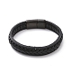 Bracelet cordon tressé en cuir noir avec 304 fermoirs aimantés en acier inoxydable BJEW-P275-19-2