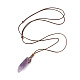 Natural Amethyst Nugget Pendant Necklace with Waxed Cord for Women NJEW-F306-01B-2