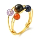 Set di anelli per dito con perline intrecciate con pietre preziose naturali miste da 4 stili RJEW-TA00083-2