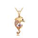 Real Gold Plated Eco-Friendly Tin Alloy Czech Rhinestone Dolphin Pendant Necklaces NJEW-BB12096-G-1