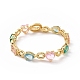 Bracelet chaîne à maillons coeur & rectangle & larme avec zircone cubique colorée BJEW-B068-02-1