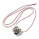 Collar con colgante de flor rosa de aleación de zinc con cordones de cuero NJEW-D044-01P-1