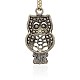 Antique Silver Alloy Rhinestone Owl Pendants for Halloween Jewelry RB-J222-29AS-2