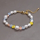 調節可能なビーズブレスレット  ガラスシードビーズ模造真珠付き  カラフル  11インチ（28cm） BJEW-C011-34-3