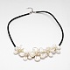 Mixed Flower Mother of Pearl Bib Statement Necklaces NJEW-N0014-04-2