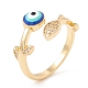 Blue Enamel Evil Eye and Flower Open Cuff Ring with Clear Cubic Zirconia KK-E005-11G-3