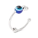 Round Evil Eye Rotating Beaded Open Cuff Ring RJEW-H102-04P-2