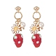 Aretes colgantes de flor de murano y fresa de esmalte de aleación y perla natural EJEW-TA00143-1