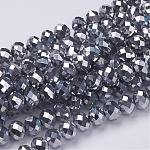Chapelets de perles en verre électroplaqué, facette, rondelle, Plaqué Argent, 10x7mm, Trou: 1mm, Environ 70~72 pcs/chapelet, 18 pouce