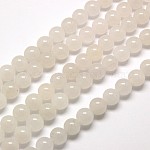 Chapelets de perles en jade de Malaisie naturelle, teinte, perles rondes, blanc, 6mm, Trou: 1mm, Environ 64 pcs/chapelet, 15 pouce