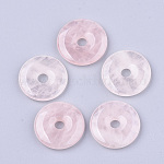 Natürlichen Rosenquarz Anhänger, Donut / Pi-Scheibe, Donutbreite: 7.3~7.5mm, 20x3~5 mm, Bohrung: 5~5.5 mm
