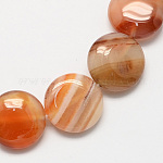 Flat Round Gemstone Natural Red Agate Stone Beads Strands, Dyed, Coral, 16x5mm, Hole: 1mm, about 25pcs/strand, 16.5 inch