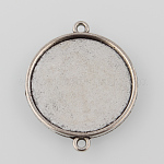 Tibetan Style Alloy Cabochon Connector Settings, Cadmium Free & Lead Free, Plain Edge Bezel Cups, Flat Round, Antique Silver, Tray: 25mm, 34x28x2mm, Hole: 2mm, about 333pcs/1000g