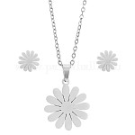 316 Surgical Stainless Steel Daisy Stud Earrings and Pendant Necklace, Jewelry Set for Women, Stainless Steel Color, 17.32 inch(440mm), 9.5mm, Pin: 0.8mm