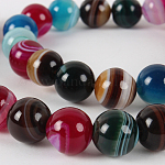Natural Gemstone Agate Round Bead Strands, Dyed, Mixed Color, 10mm, Hole: 1mm, about 38pcs/strand, 14.96 inch
