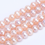 Fili di perle di perle d'acqua dolce coltivate naturali, tondo, corallo luce, 6~7mm, Foro: 0.8 mm, circa 56pcs/filo, 13.78 pollice (35 cm)