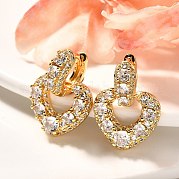 Серьги-кольца в форме сердца из латуни с микропаве из прозрачного кубического циркония для женщин EJEW-C125-01G