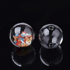 Perles de globe en verre soufflé faites à la main, ronde, clair, 15.5~16x15~15.5mm, Trou: 1.5~2mm