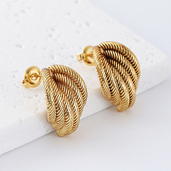 Boucles d'oreilles à tige géométriques en acier inoxydable 304 pour femmes, boucles d'oreilles demi-créoles, or, 20x15mm