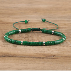 Braccialetti intrecciati con perline di giada verde naturale, bracciali regolabili da donna, diametro interno: 16 cm, perline:4~4.5x2~2.5mm