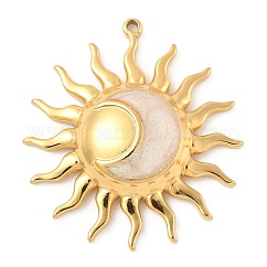 Colgantes de acero inoxidable 304, con esmalte y lentejuelas brillantes, rayo de sol con dije de luna, real 18k chapado en oro, whitesmoke, 29x26.5x5mm, agujero: 1.2 mm